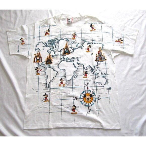 New Vtg Disney Mickey Mouse World Map Single Stitch T Shirt 1Size (MT453) Issue - Picture 1 of 7